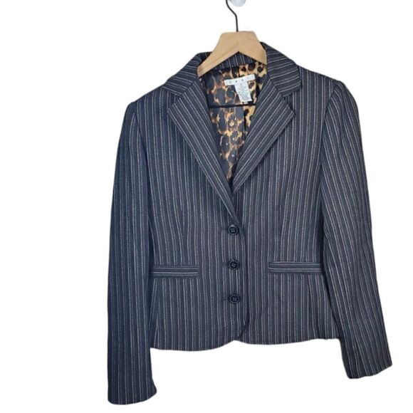 CAbi Joey Black Striped Blazerwith Leopard Lining - Picture 1 of 7